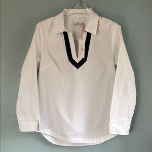 Vineyard Vines Velvet Trim White Cotton Popover Blouse Sz Small NWT $108